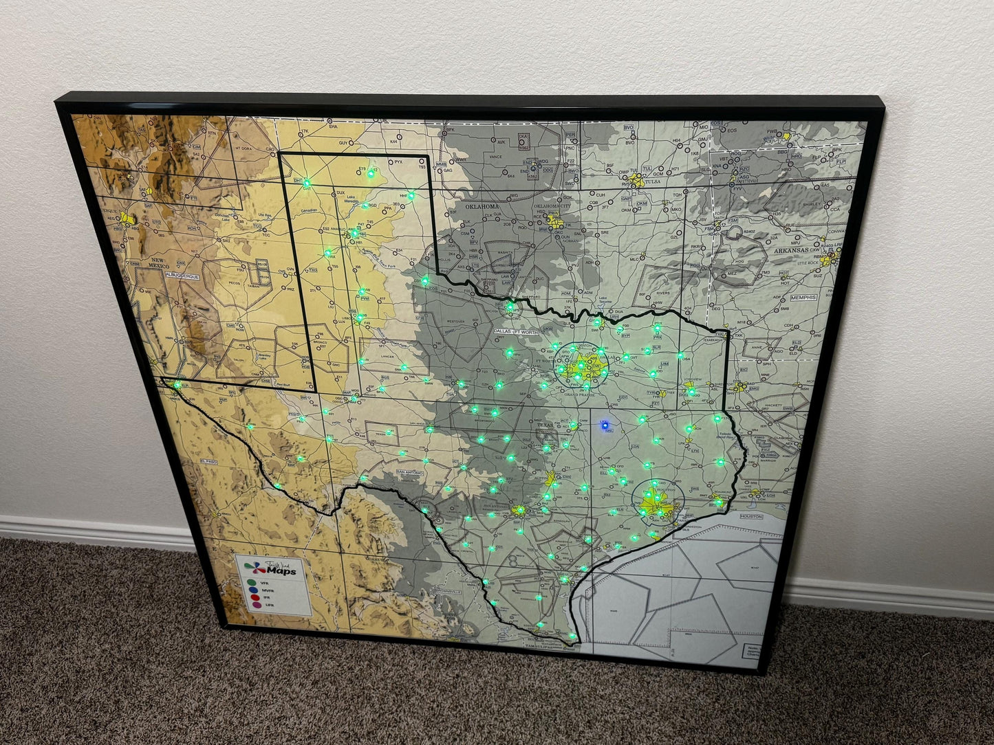 42x42 Metal Framed Texas Real-Time Aviation Weather Map - Tailwind Maps