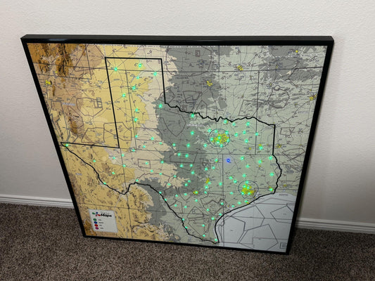 42x42 Metal Framed Texas Real-Time Aviation Weather Map - Tailwind Maps