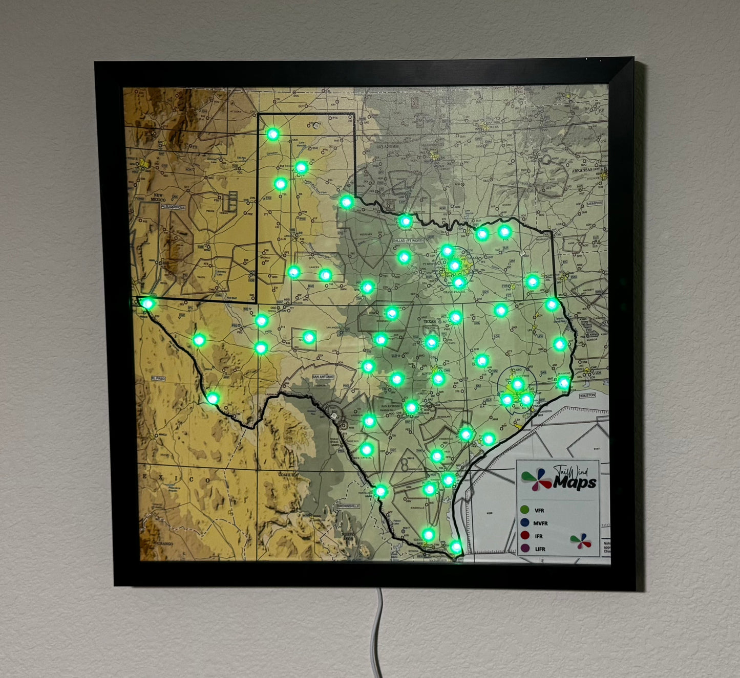 Custom Size Metal Framed Texas Real-Time Aviation Weather Map - Tailwind Maps